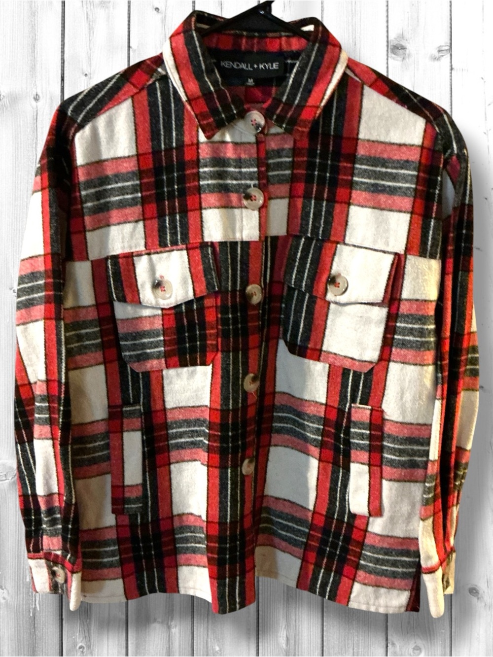 🌷Kendall & Kylie Red White and Black Plaid Button-Up Jacket